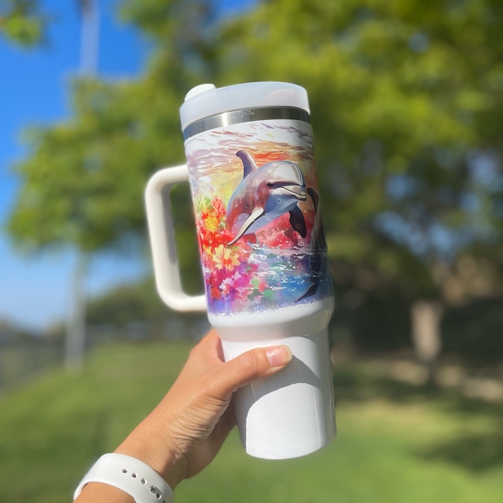 40 oz Colorful dolphin Double-wall vacuum insulation Tumbler with straw.… - Picture 3 of 9